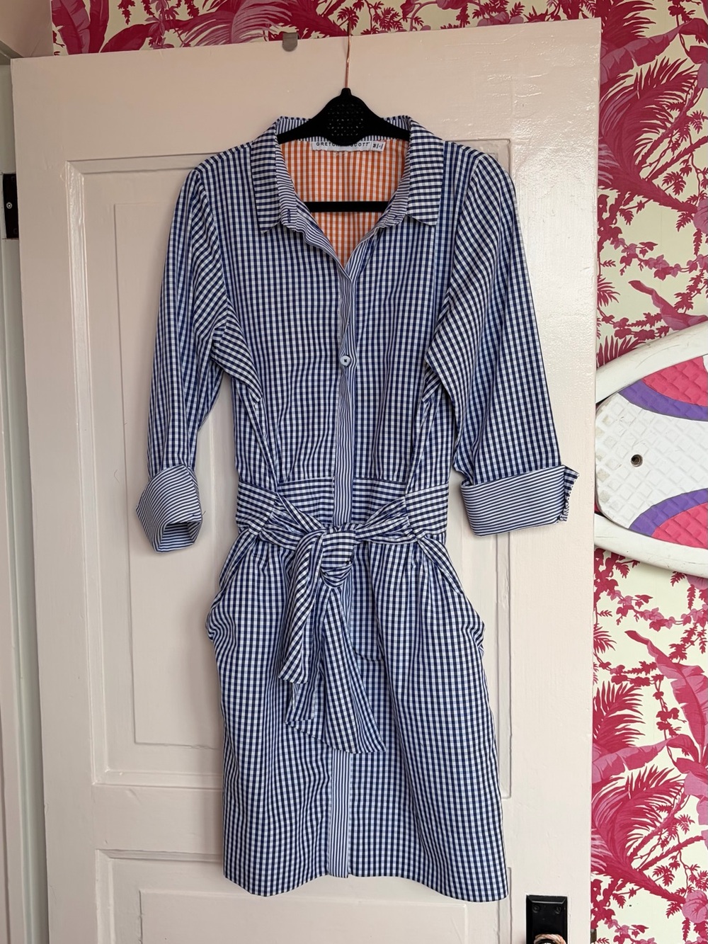 Gretchen Scott Designs Blue Gingham Midi Shirt Dress with Tie Belt